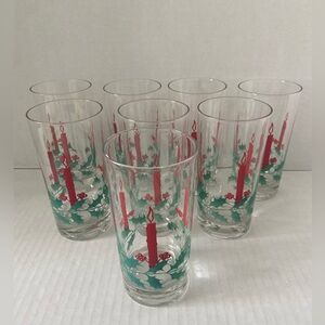 Vintage Christmas Holly with Candle Glasses~Heavy Bottom~Set of 8